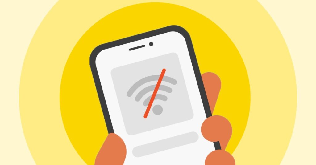 Smartphone screen showing a crossed-out Wi-Fi symbol, illustrating a common CCTV Surveillance service failure.