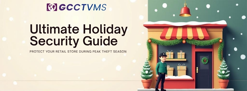 Retail store with professional video monitoring cameras protecting against holiday season security threats and peak theft during November December shopping season