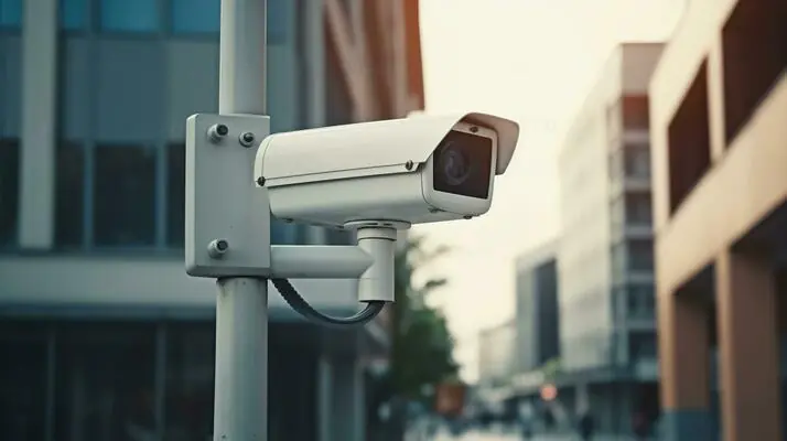 A comprehensive montage showing advanced security cameras in a warehouse and a remote monitoring control room, illustrating how Ai technology is being deployed across the entire cctv surveillance industry.