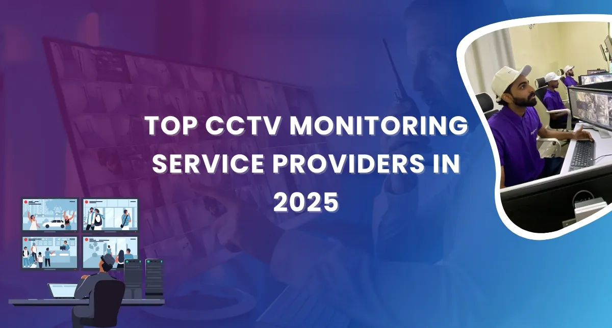 Table listing top CCTV monitoring service providers in 2025, with GCCTVMS ranked first for 24/7 live monitoring and virtual doorman services.