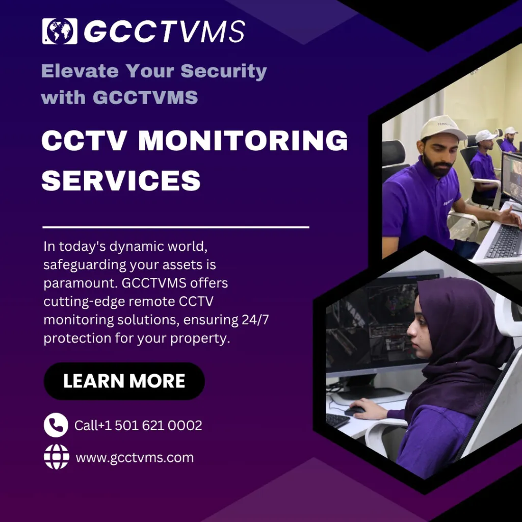 Professional GCCTVMS security monitoring center displaying multiple restaurant and coffee shop CCTV feeds with real-time surveillance