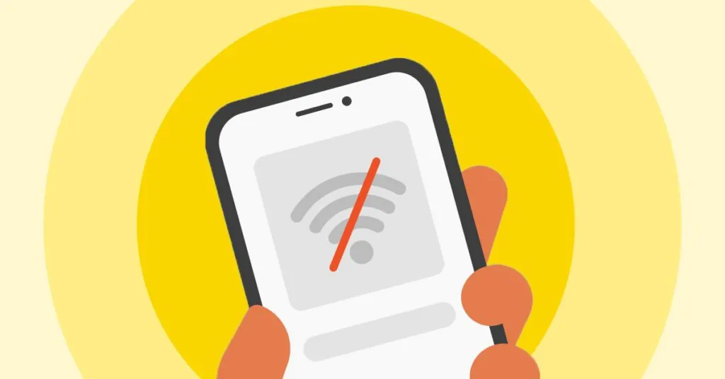 Smartphone screen showing a crossed-out Wi-Fi symbol, illustrating a common CCTV Surveillance service failure.