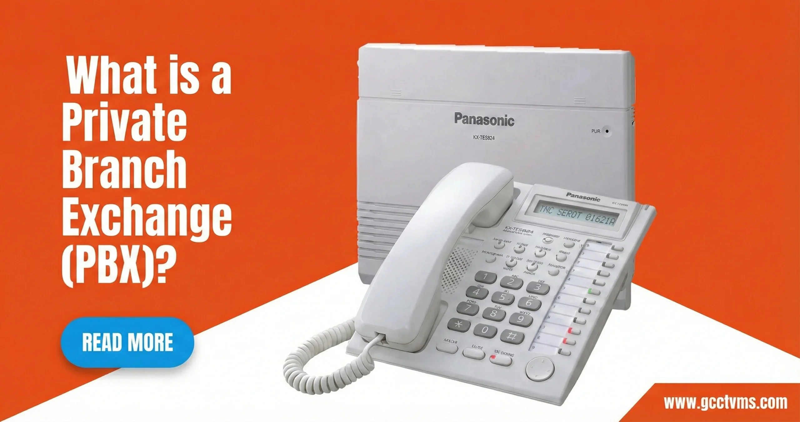 An educational graphic titled "What is a Private Branch Exchange (PBX)?" featuring a white Panasonic PABX Phone and control unit, representing modern PBX Solutions for a Business PBX
